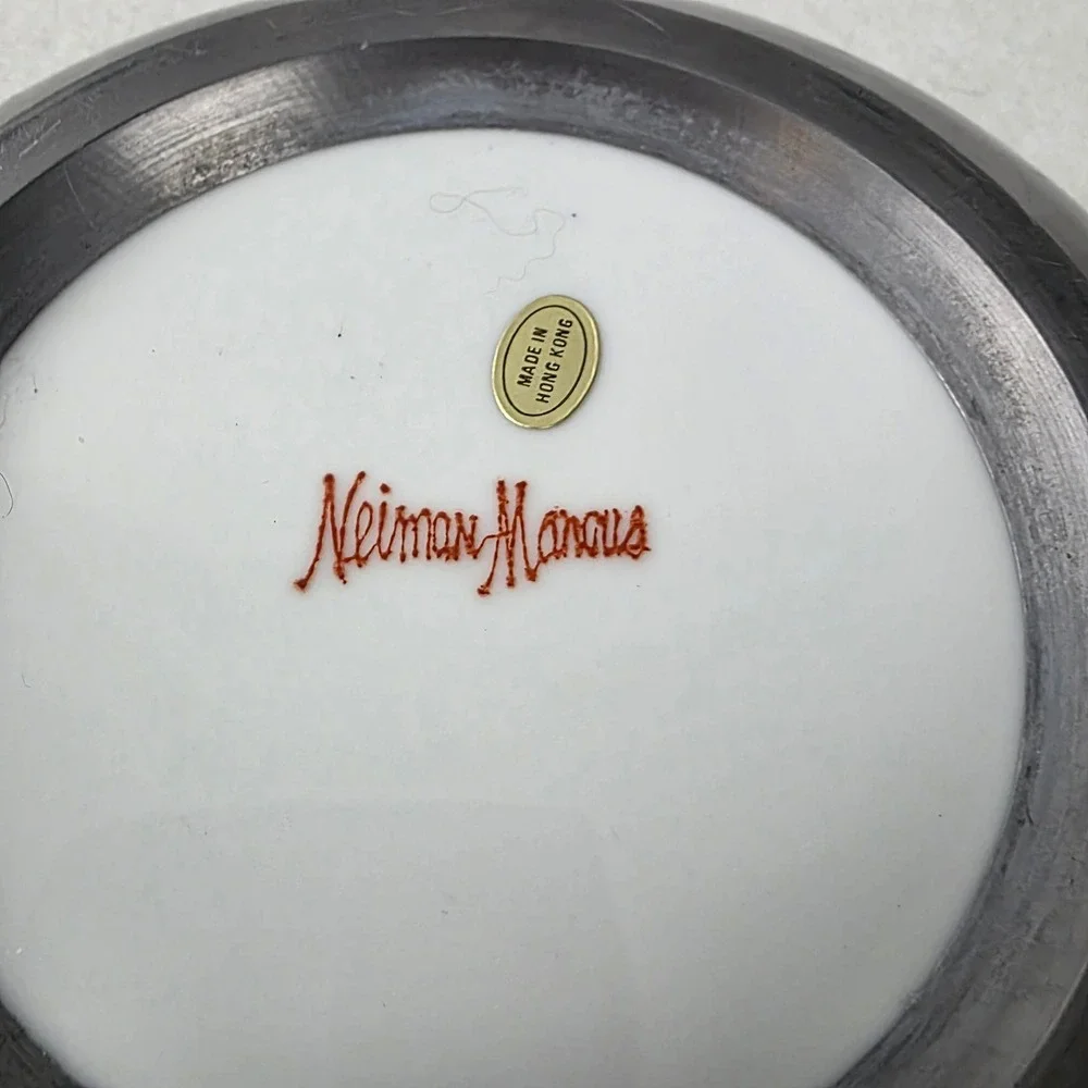 Neiman Marcus Vintage Imari Porcelain Pewter Encased Bowl Hong Kong Floral Gilt